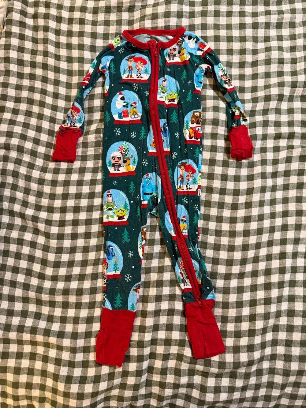 Little Sleepies Holiday Snow Globe One-Piece Pajamas in Green and Red